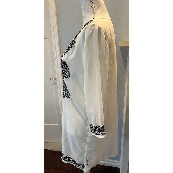 Antonio Melani Sheer Tunic Top/Beach Cover-Up Black Embroidery Size Small READ** - Picture 6 of 9
